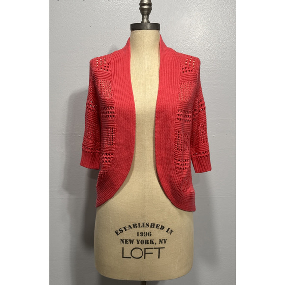 Liz Claiborne Open Front Cardigan Sweater Womens Small Open Knit Coral Pink - Picture 1 of 8